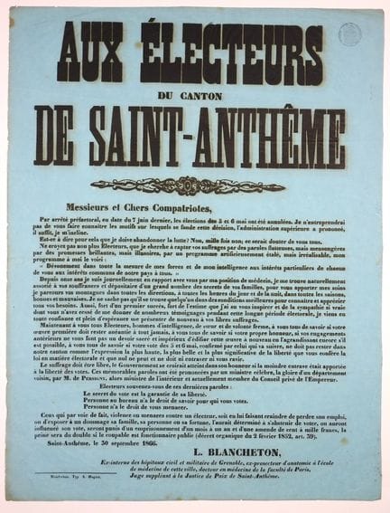 PUY-DE-DÔME (SAINT-ANTHÈME) 1866. AUX ÉLECTEURS DU