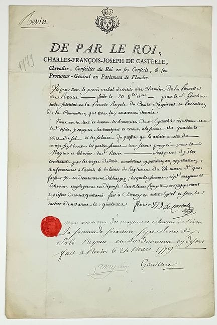 FLANDERS. REVIN, ARDENNES. Signed on his letterhea