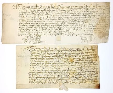 EURE. HARCOURT. 2 Parchemins de 1543 : Devant « Ni