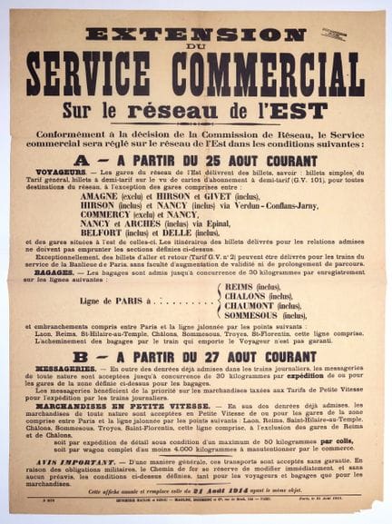 CHEMINS DE FER DE L’EST pendant la GUERRE 1814/ 19