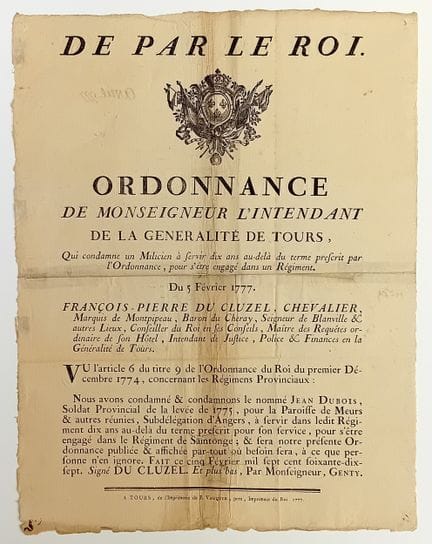 VIENNE. TOURS. “Order of His Excellency the Intend