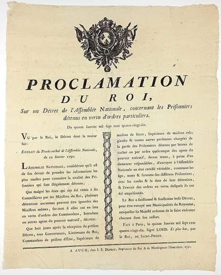 SUPPRESSION DES LETTRES DE CACHET. "Proclamation o