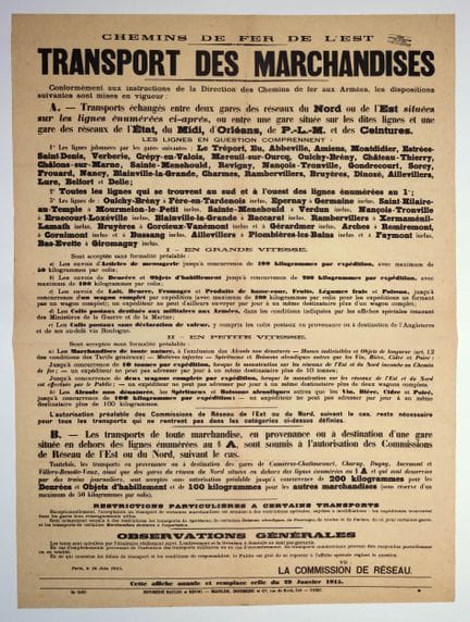 CHEMINS DE FER DE L’EST. Guerre 1914//1918. Paris 