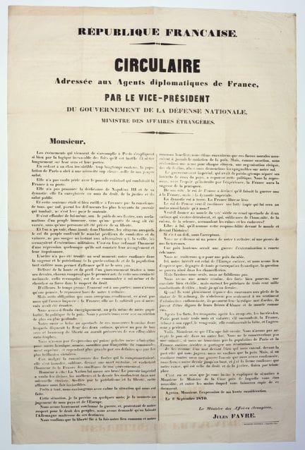 GUERRE DE 1870-1871. « Circulaire adressée aux Age