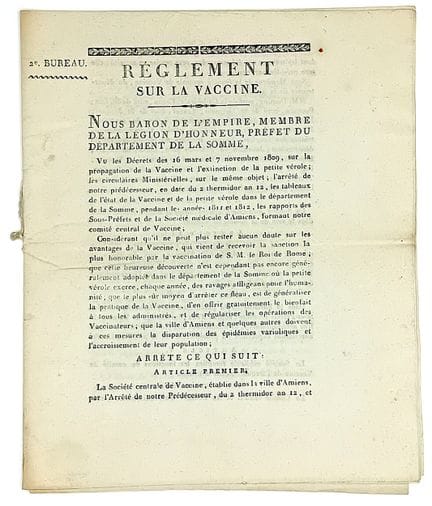 SOMME. « Règlement de la Vaccine. » Fait à AMIENS 