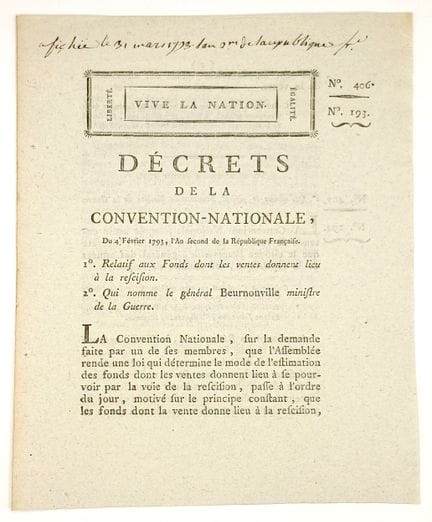Maréchal BEURNONVILLE – Décret de la Convention Na