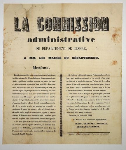 伊泽尔省。（1848年2月革命）。 格勒诺布尔，1848年2月28日——伊泽尔省行政委员会（克雷普、