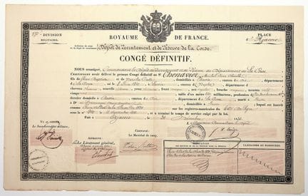 科西嘉岛法兰西王国"科西嘉征兵和后备兵站。Congé définitif pour un jeune