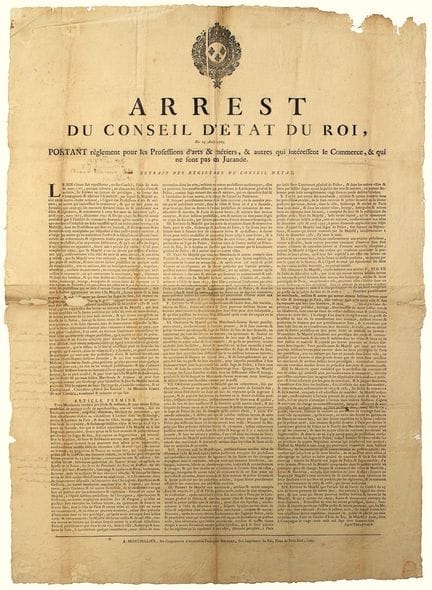 HÉRAULT. 1767. ARTS AND CRAFTS. Decree of the King