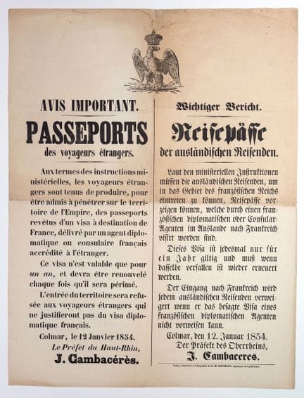 HAUT-RHIN. COLMAR. « PASSEPORTS des Voyageurs étra