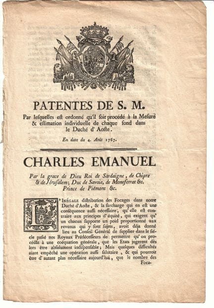 DUCHY OF AOSTA—Patents of CHARLES-EMMANUEL, King o