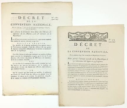 MARINE. 2 Décrets : ARMÉE NAVALE – « Décret de la 