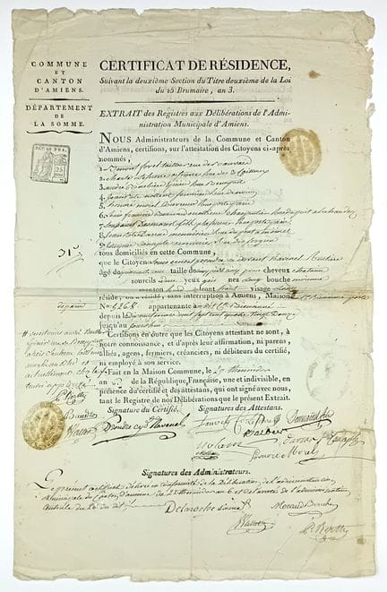 SOMME. Certificat de résidence délivré par la Comm