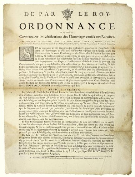 LANGUEDOC 1752. “By Order of the King. Ordinance o