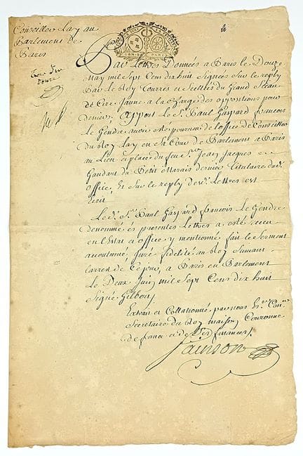 PARLEMENT DE PARIS. CHARGE DE CONSEILLER du Roy en