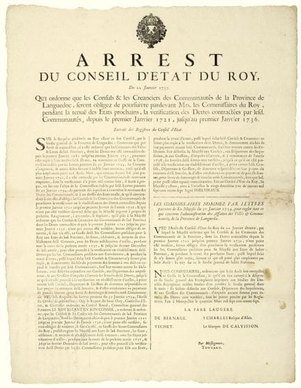 LANGUEDOC. 1737. “Arrest du Conseil d’État du ROY,