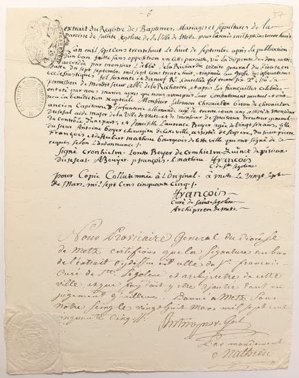 MOSELLE. SAINTE-SÉGOLÈNE DE METZ. Document signed 