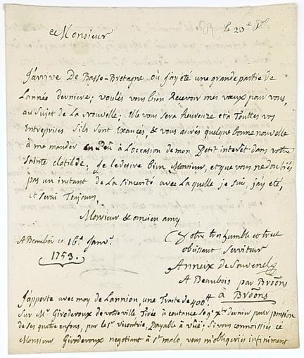 BRITTANY. ILLE-ET-VILAINE. Letter signed ANNEIX DE