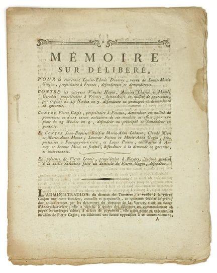 YONNE. MÉMOIRE de délibéré pour la Citoyenne DAUTR