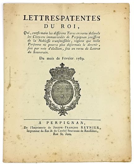 PERPIGNAN (Pyrénées-Orientales). 1789. HEREDITARY 