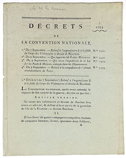 ILE DE LA RÉUNION. 1793. VOLONTAIRES CI-DEVANT BOU