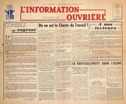 ÉTAT FRANÇAIS. « L’INFORMATION OUVRIÈRE, N°3, Édit