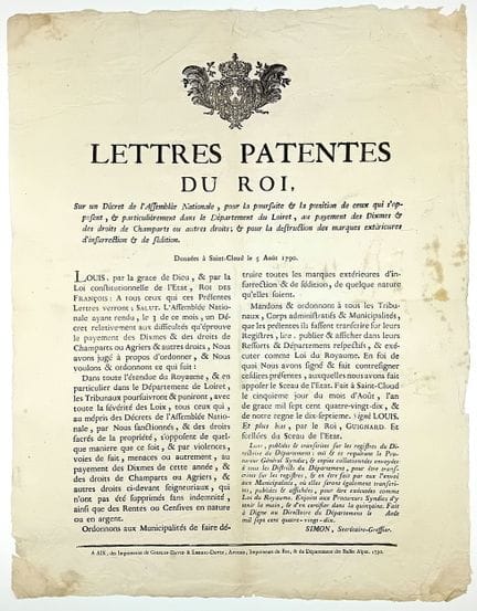 RÉVOLUTION. LOIRET. « Lettres patentes du Roi (Lou