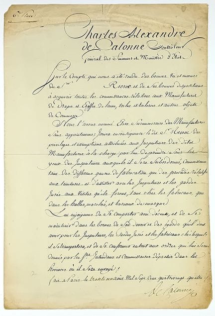 MANUFACTURING. CALONNE. Signed by Charles Alexandr