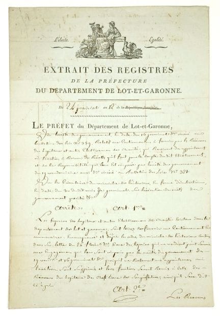 LOT-ET-GARONNE. Extrait des registres de la Préfec
