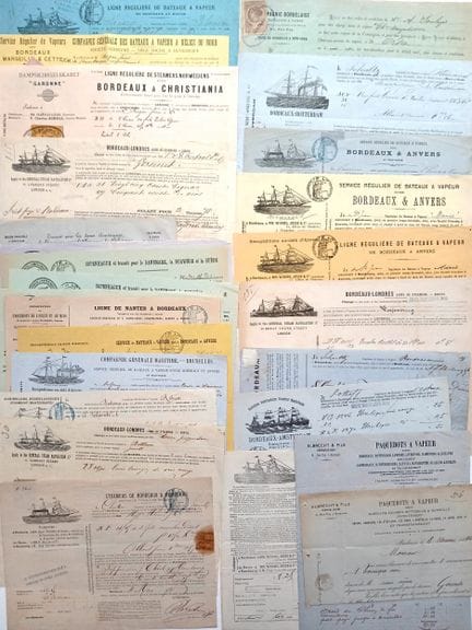 GIRONDE. BORDEAUX. MARINE. 28 Connaissements (1870