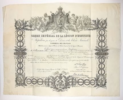 BREVET de l’Ordre Impérial de la LÉGION D’HONNEUR 