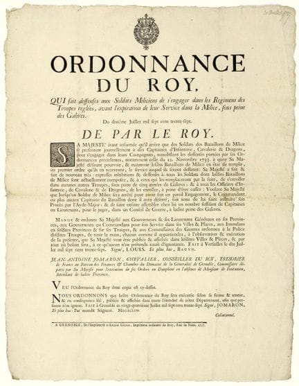 SOLDATS MILICIENS. 1737. “Ordonnance du Roy, qui f