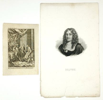 CANAL DU MIDI. 2 Gravures : Portrait de Pierre-Pau