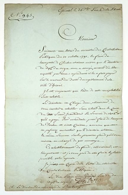 VOSGES. FONTE DES CLOCHES – Lettre signé DUBOIS Vi