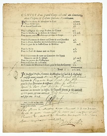PARIS. 2 Pièces : ENTERREMENT à PARIS en 1703 “CON