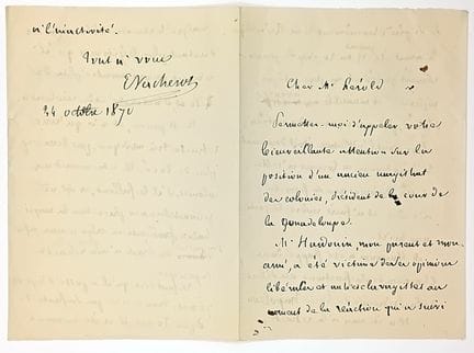 GUADELOUPE. ESCLAVAGE. Lettre du 24 Octobre 1870, 