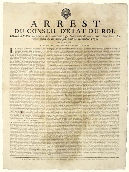 GOVERNORS and LIEUTENANTS of the KING. 1766. Decre
