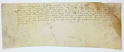 LOIRET. GIEN. Parchemin (11 x 29 cm) : « Pierre LE
