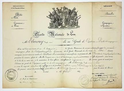 HAUTE-SAÔNE.卢尔卢尔（LURE）GARDE NATIONALE掷弹兵连的BREVET，代