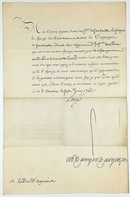 LOUIS XV. Comte d’ARGENSON (Marc Pierre de Voyer, 