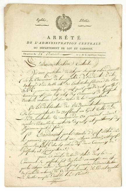 LOT ET GARONNE. Expédition d’un “Arrêté de l’Admin