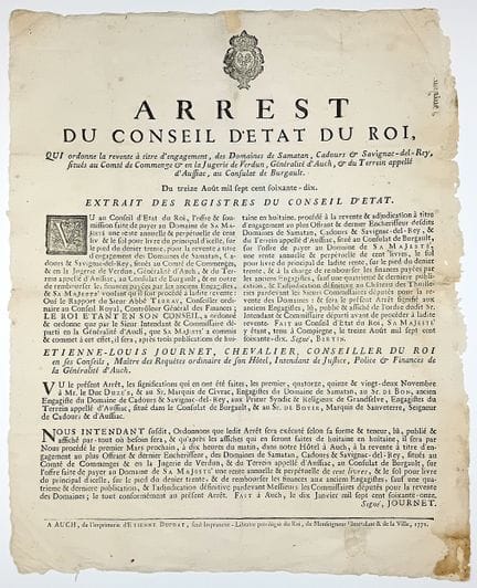 COMMINGES. GERS. “Decree of the King’s Council of 