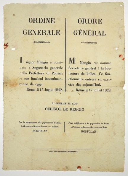 (CAMPAGNE DE ROME) PLACARD BILINGUE - Ordre généra