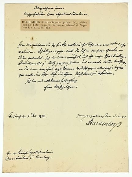 Karl August von HARDENBERG (1750 – 1822) Diplomate