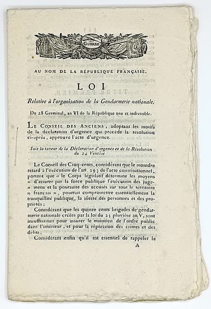 GENDARMERIE. « LOI relative à L’ORGANISATION DE LA