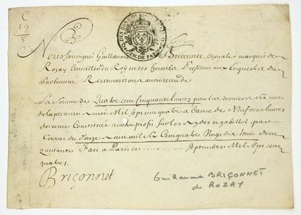 YVELINES. BRIÇONNET marquis de ROSAY. Velin signé 