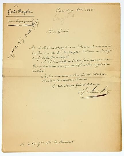弗朗索瓦-路易-约瑟夫-德-布邦-布塞伯爵（1782-1856 年），法国将军、贵族。署名为 "皇家