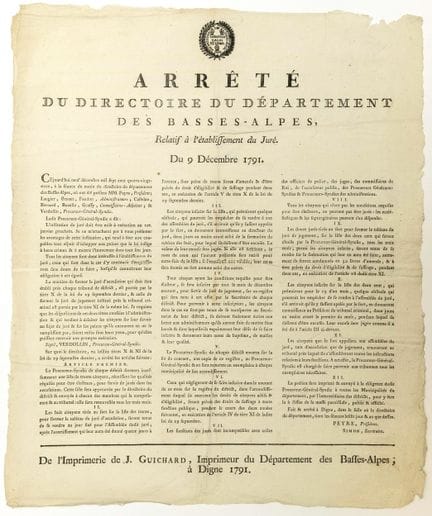 BASSES-ALPES. 1791. JUSTICE RÉVOLUTIONNAIRE. « Arr