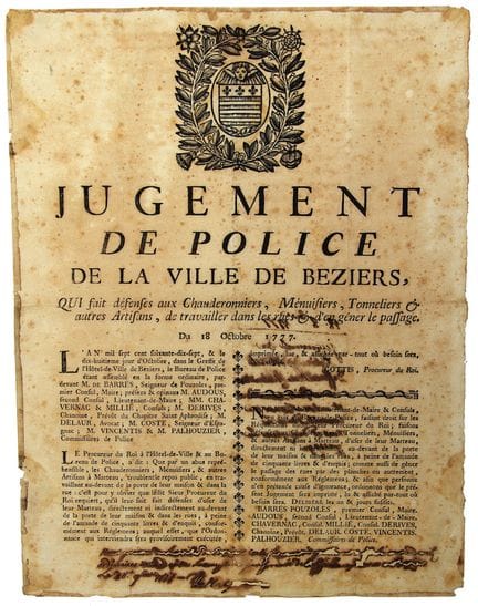 HÉRAULT. 1777. “Police ORDER of the City of BÉZIER