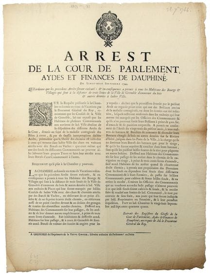 DAUPHINÉ. PESTE BOVINE 1744. “Arrest de la Cour de